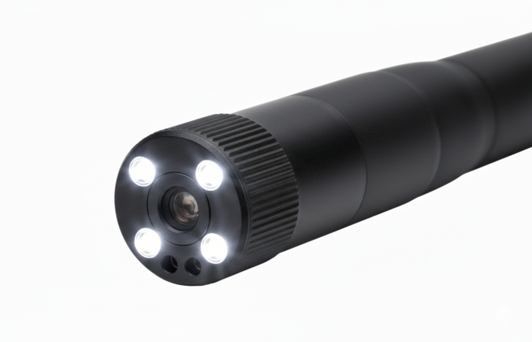 內視鏡頭前端特寫，採用 FPC 軟性印刷電路板設計，實現高度整合、優異電性傳輸性能與影像訊號穩定可靠